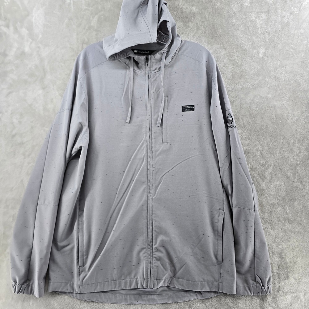 TravisMathew Full Zip Hoodie Mens Large Gray Speckled Kananaskis Country GC Logo